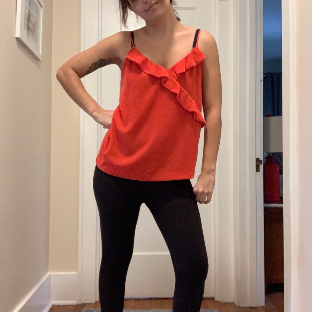 J. Crew Red Ruffle Silk-Blend Cami Tank